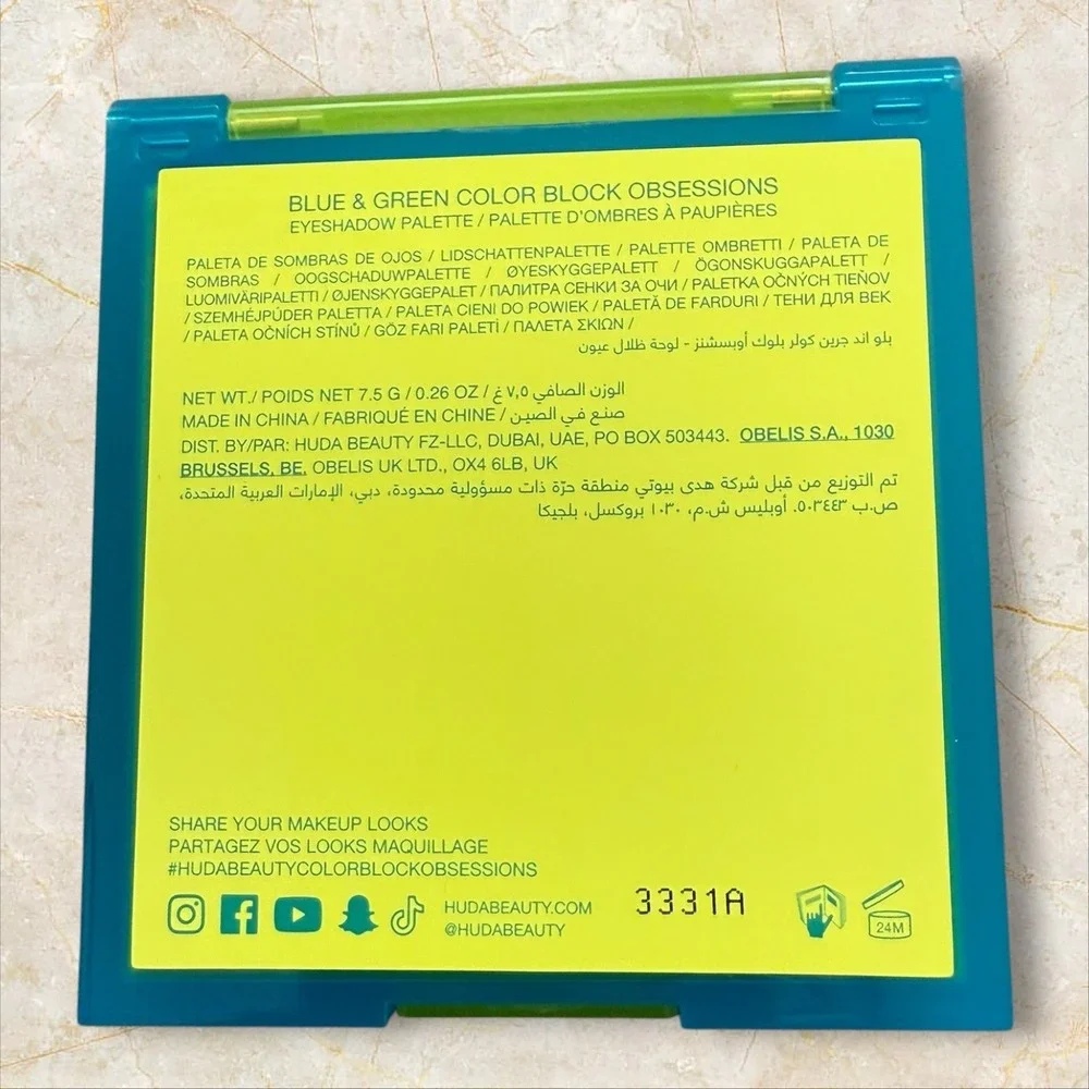 Huda Beauty Color Block Obsessions Eyeshadow Palette Blue Green 9 Pan